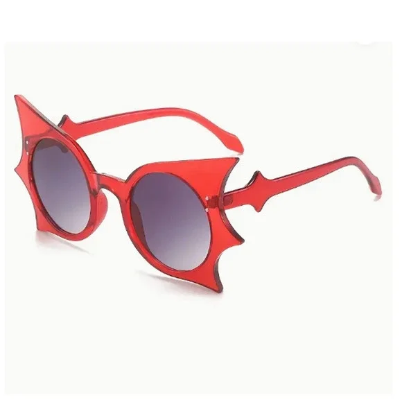 Red Oversized Bat Wing Sunglasses - Halloween Vamp Gothic Glasses With Case - Picture 1 of 4